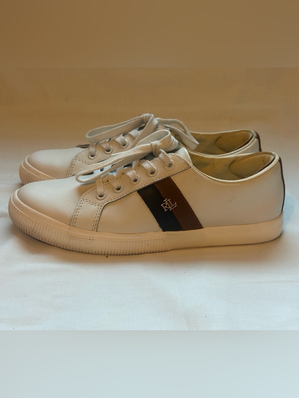 Ralph Lauren Janson II Leather Sneakers White Stripe Logo 8